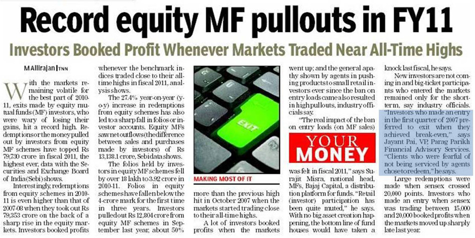 Record Equity MF portfolios pull out in 2011