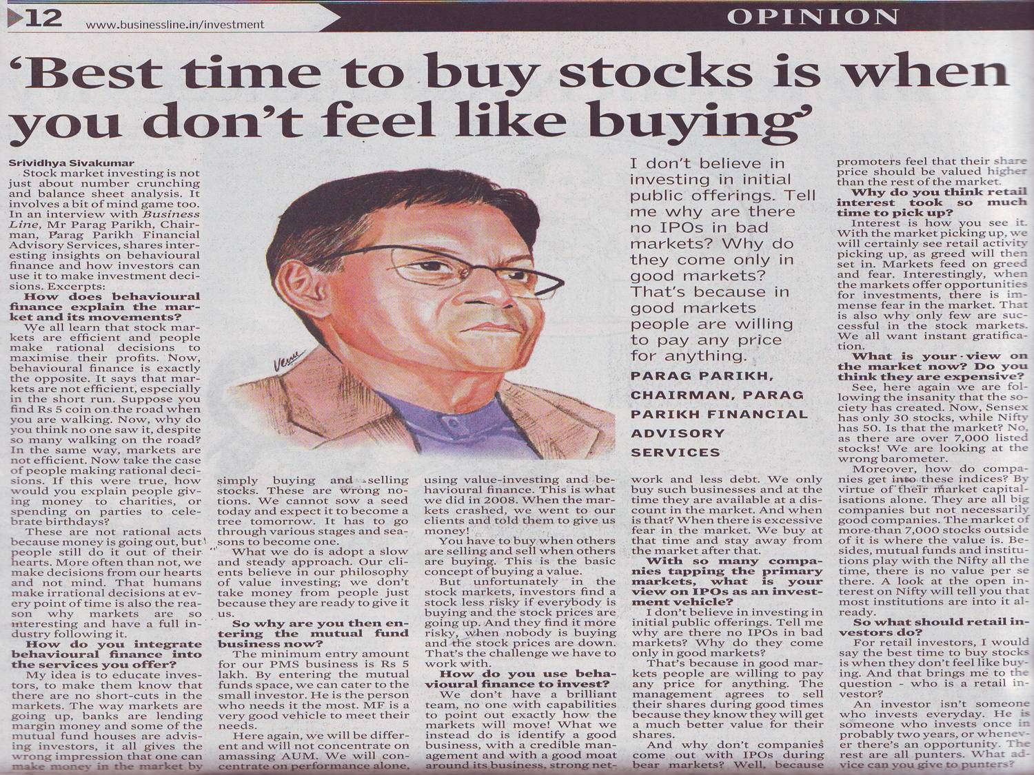 Best time to buy stocks is when you don't feel like buying: Parag Parikh