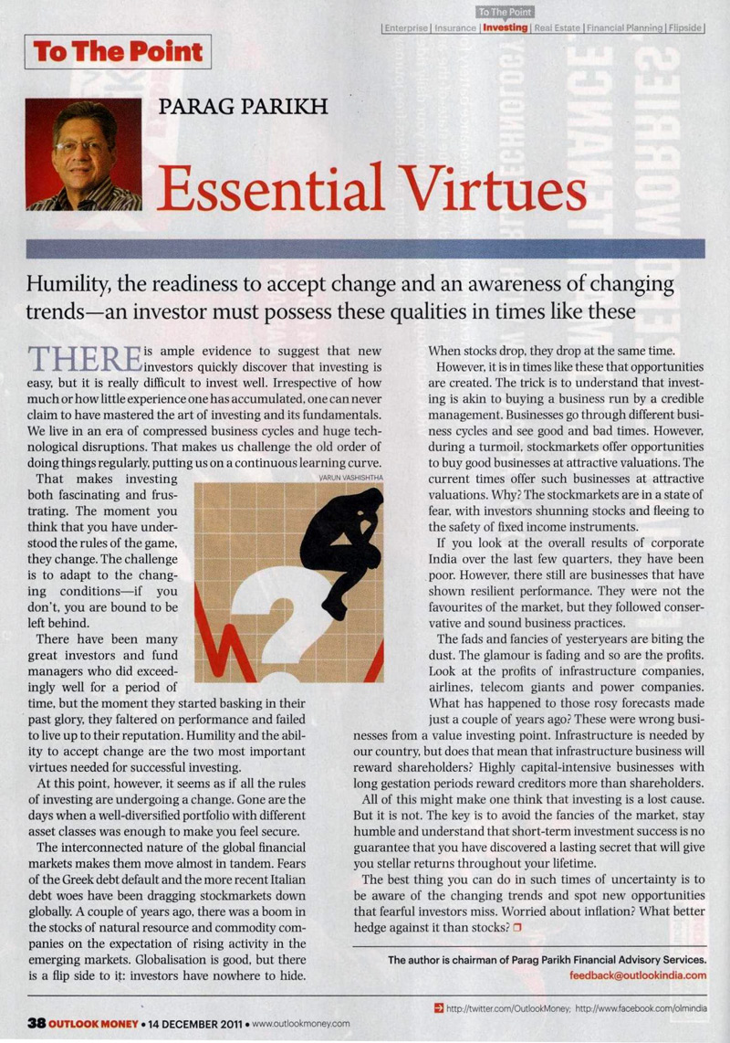 Essential Virtues - Parag Parikh [Outlook Money Article]