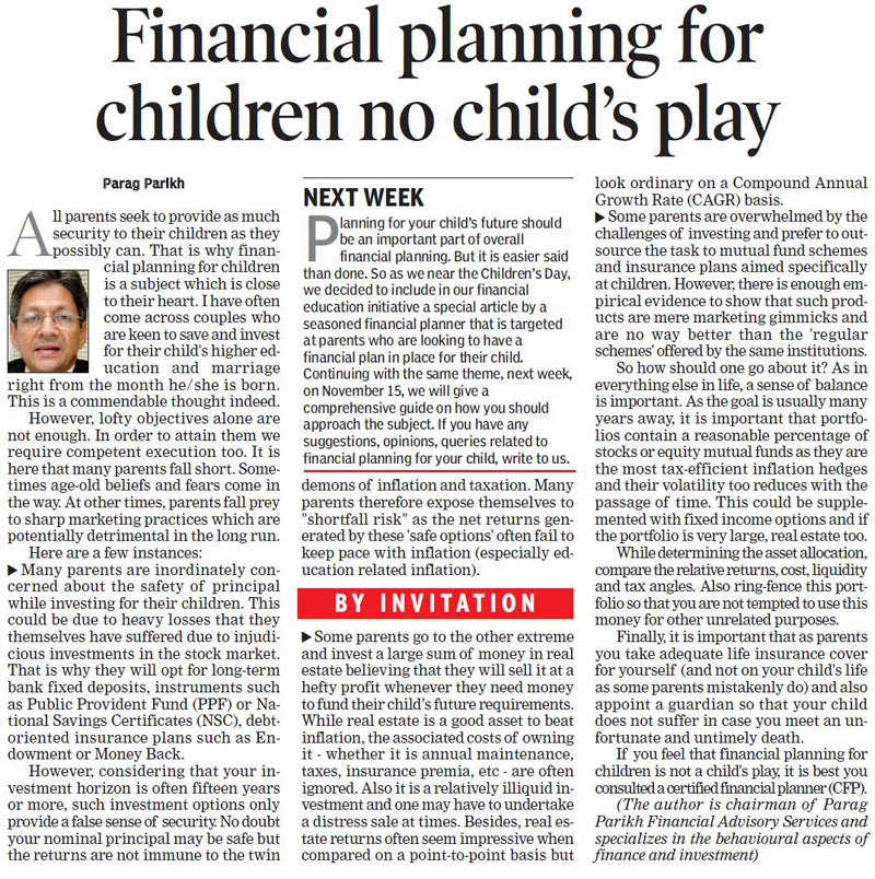 Financial Planning for children - No child's play: Mr. Parag Parikh