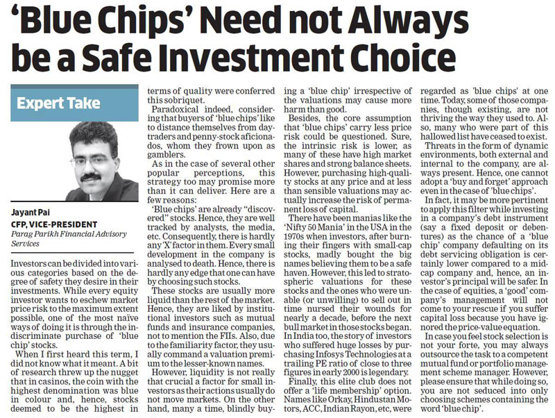 Blue Chips need not always be a safe investment choice - Jayant Pai