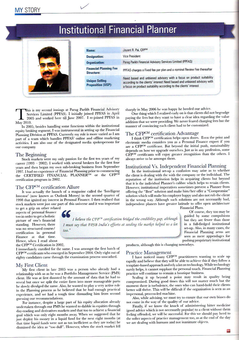 My Story - Institutional Financial Planner - Jayant Pai