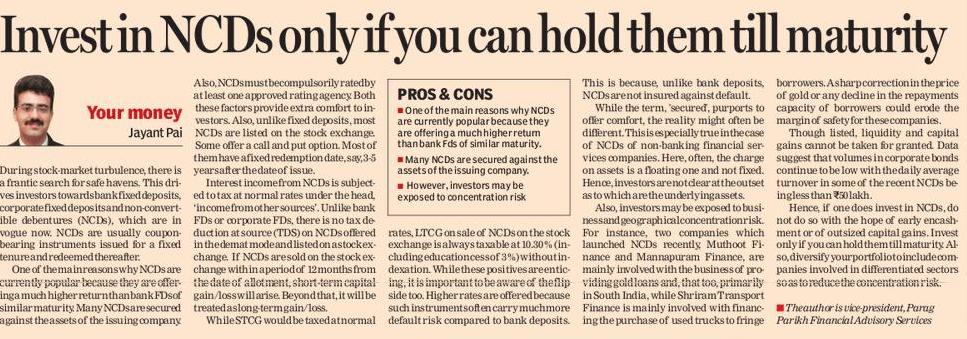 Invest in NCDs only if you can hold them till maturity