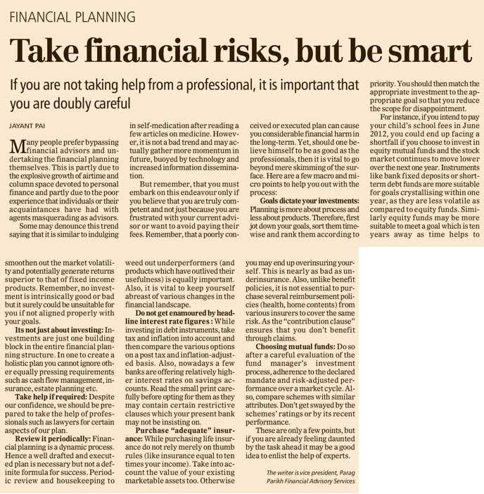 Take financial risks, be smart - Jayant Pai