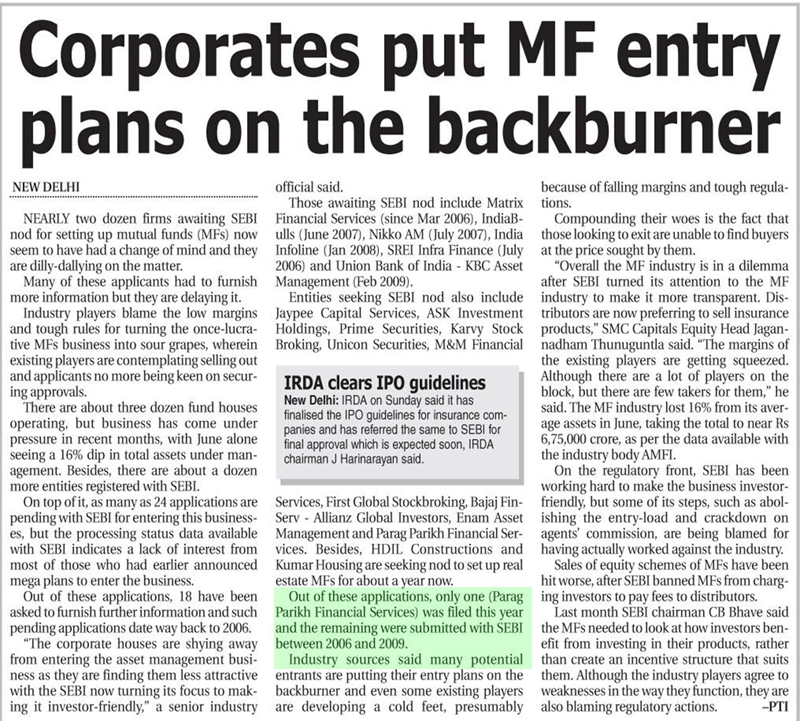 Corporates put MF entry plan on the backburner